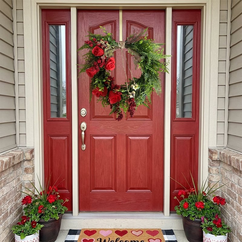 ❤️ Valentine’s Day Farmhouse Valentine Heart Wreath: Gold Bells, Red Roses & Berries🎉
