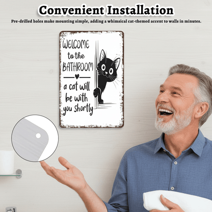 🔥Hot Sale 49% off🌟-🐱Funny Metal Tin Welcome Cat Sign For Bathroom