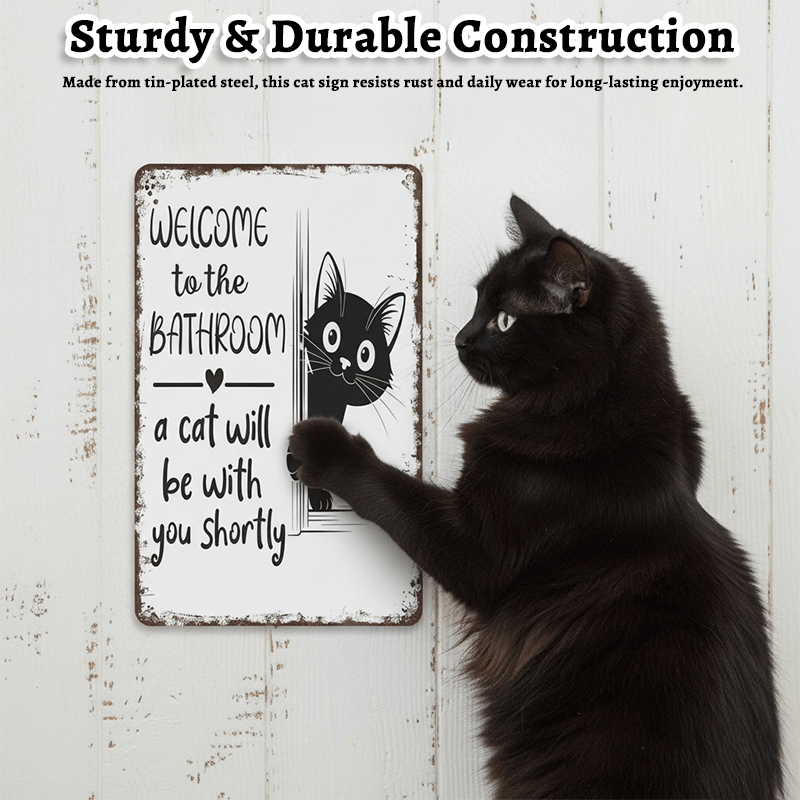 🔥Hot Sale 49% off🌟-🐱Funny Metal Tin Welcome Cat Sign For Bathroom