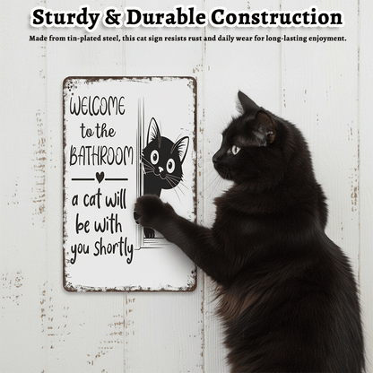 🔥Hot Sale 49% off🌟-🐱Funny Metal Tin Welcome Cat Sign For Bathroom