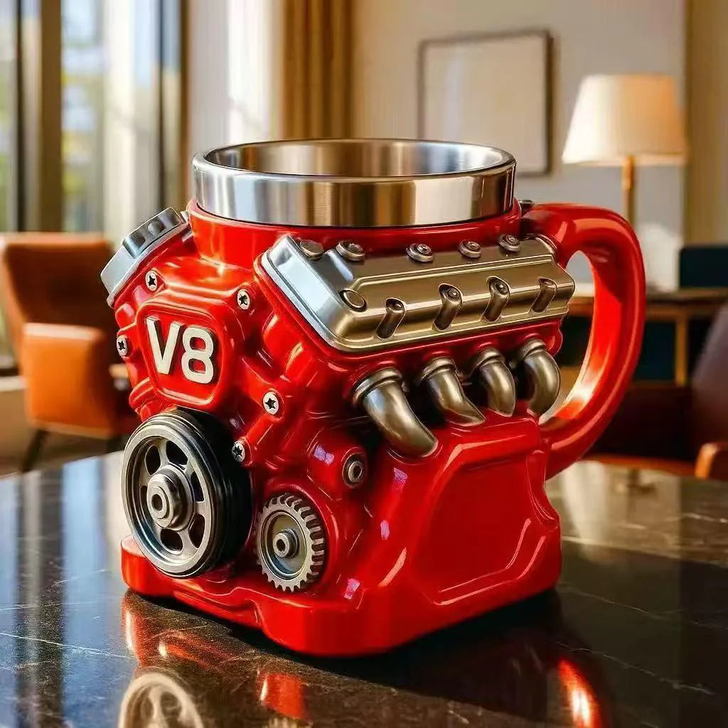 🔥Handcrafted 3D Coffee Cup-V6/V8 3D Engine Stainless Steel Mug✨