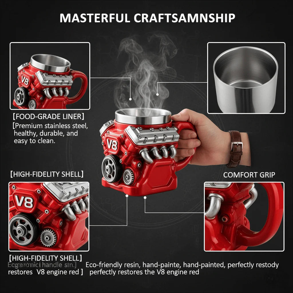 🔥Handcrafted 3D Coffee Cup-V6/V8 3D Engine Stainless Steel Mug✨