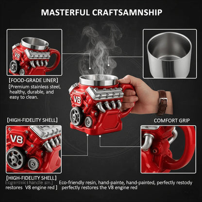 🔥Handcrafted 3D Coffee Cup-V6/V8 3D Engine Stainless Steel Mug✨