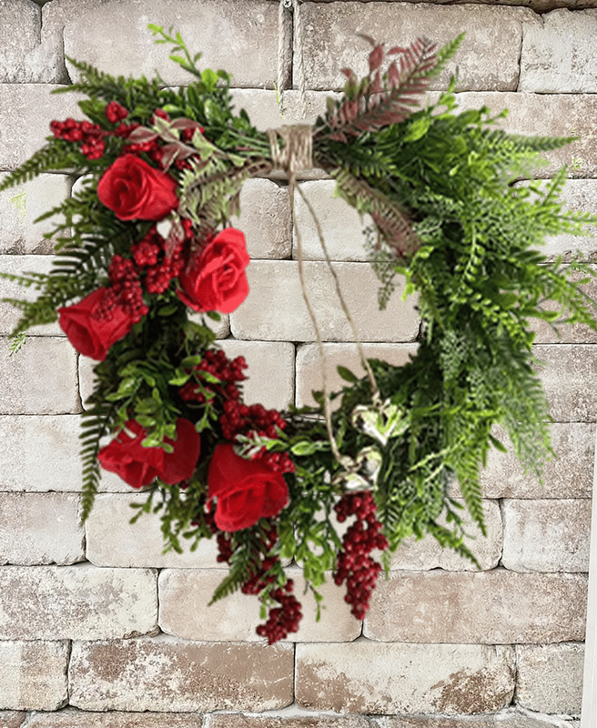 ❤️ Valentine’s Day Farmhouse Valentine Heart Wreath: Gold Bells, Red Roses & Berries🎉