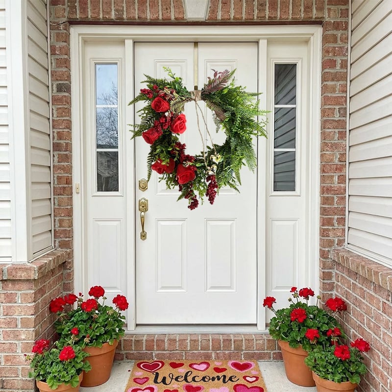 ❤️ Valentine’s Day Farmhouse Valentine Heart Wreath: Gold Bells, Red Roses & Berries🎉