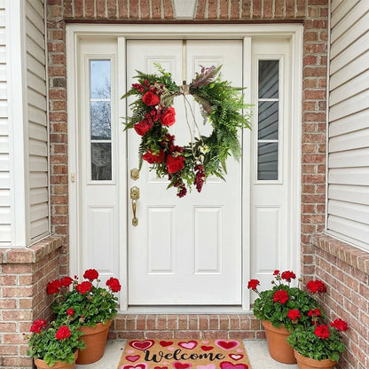 ❤️ Valentine’s Day Farmhouse Valentine Heart Wreath: Gold Bells, Red Roses & Berries🎉