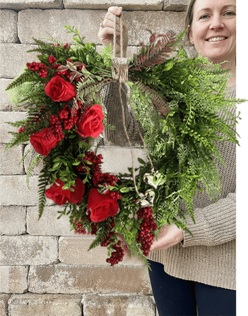 ❤️ Valentine’s Day Farmhouse Valentine Heart Wreath: Gold Bells, Red Roses & Berries🎉