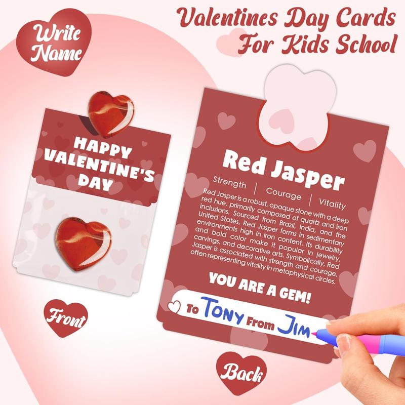 💘Valentine's Day Gem Gifts for Kids & Adults🎁 24-Pack Prefilled Cards with Heart-Shaped Gemstones