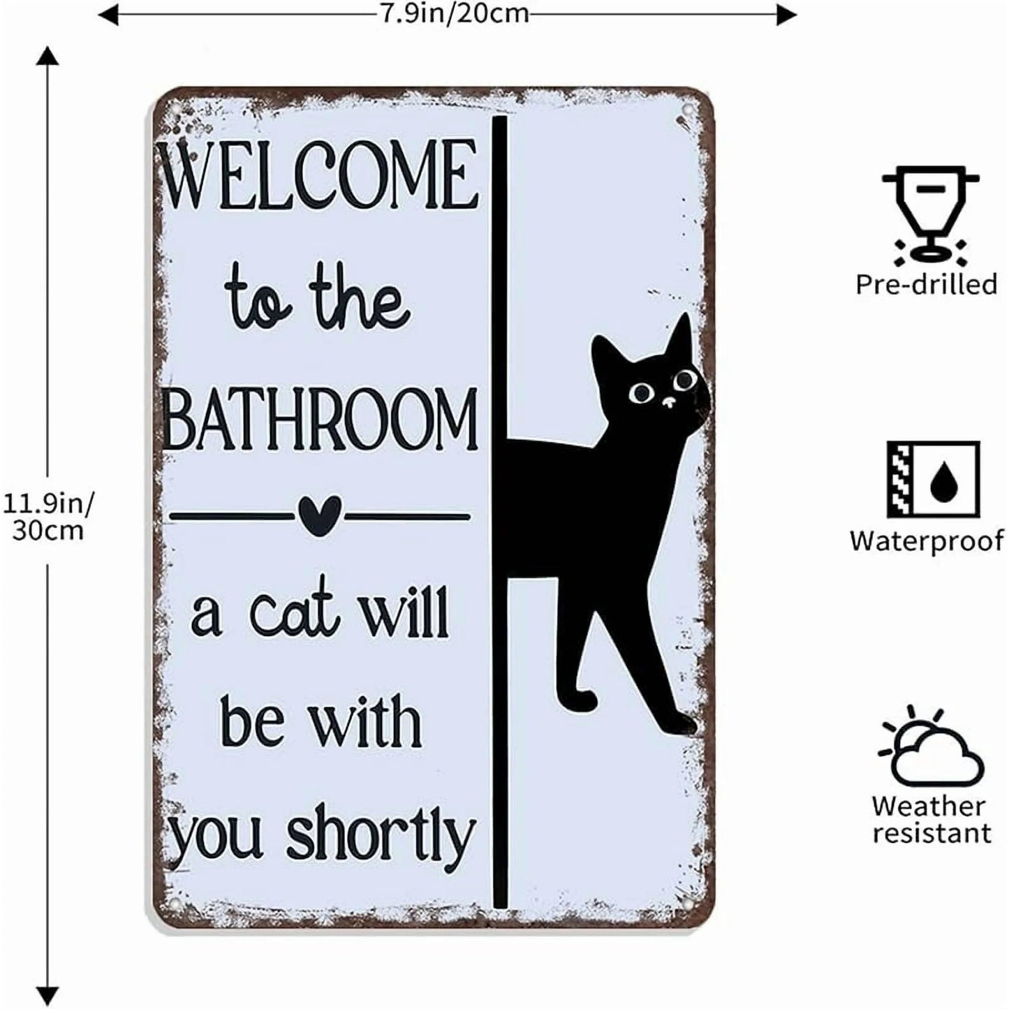 🔥Hot Sale 49% off🌟-🐱Funny Metal Tin Welcome Cat Sign For Bathroom