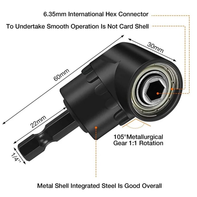 🔥LAST DAY 60% OFF - 🛠️6Pcs Right Angle Drill Attachment Set with 105° Angle Drill Adapter and Impact Grade Socket Adapter