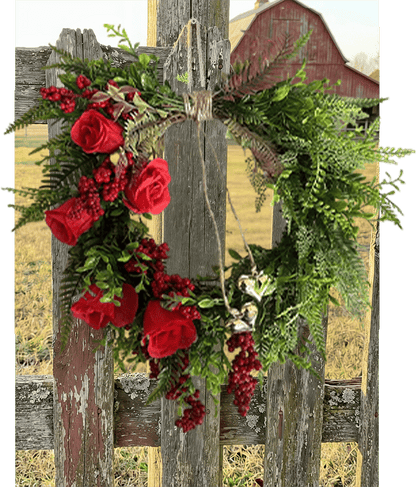 ❤️ Valentine’s Day Farmhouse Valentine Heart Wreath: Gold Bells, Red Roses & Berries🎉