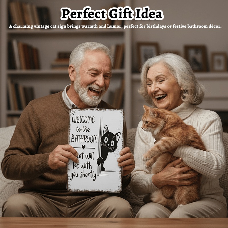 🔥Hot Sale 49% off🌟-🐱Funny Metal Tin Welcome Cat Sign For Bathroom