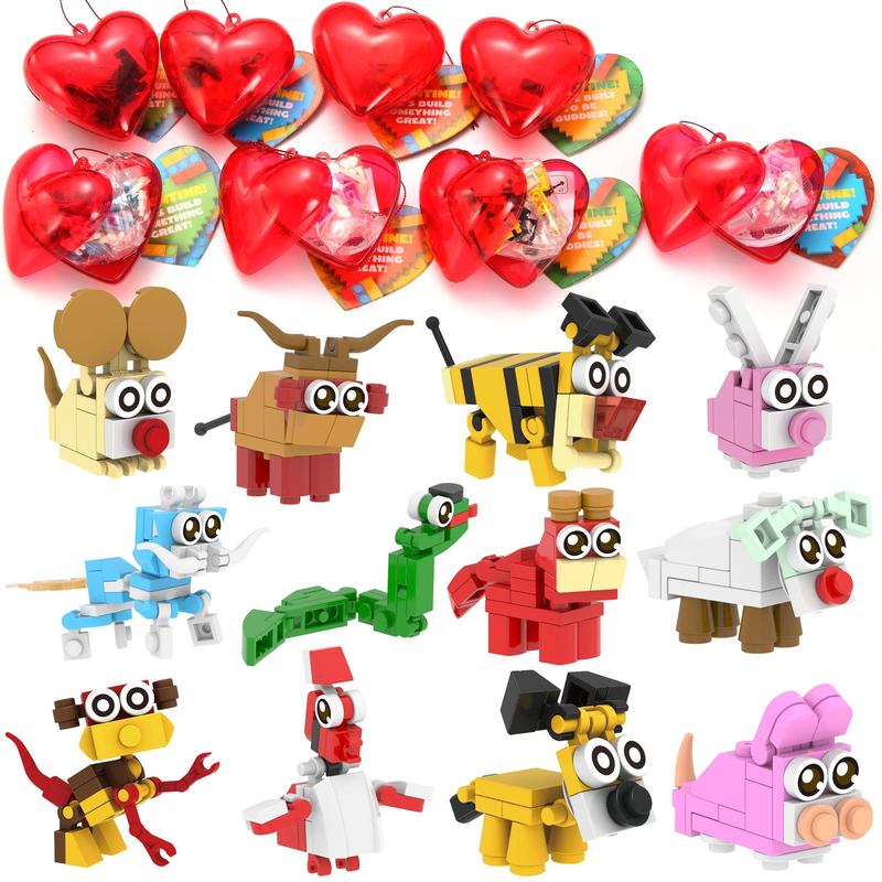 ✨LAST DAY ONLY 49% OFF🔥Animal Building Blocks Valentines Heart Boxes Filled for Kids Valentines Cards