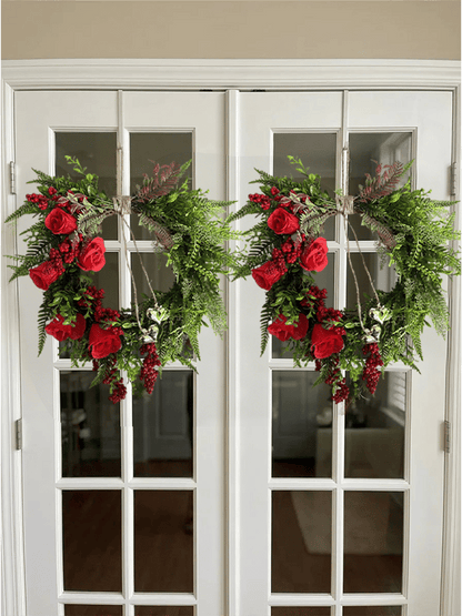 ❤️ Valentine’s Day Farmhouse Valentine Heart Wreath: Gold Bells, Red Roses & Berries🎉