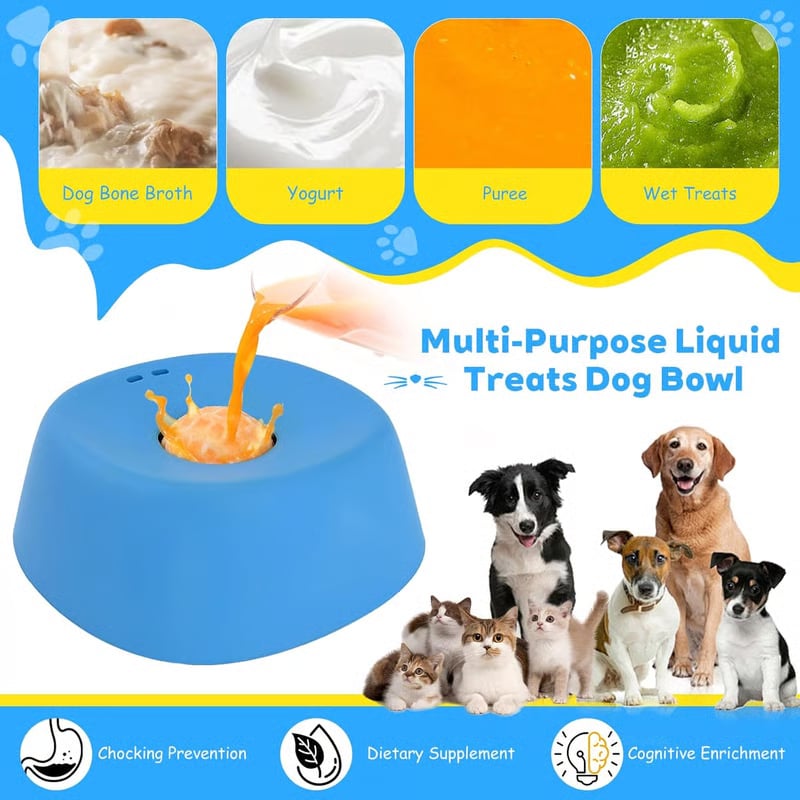 🔥Slow Feeder Dog Bowls for Liquid Treat, Anti-Slip[Entertained Ball-in] Bone Broth Dog Lick Bowl