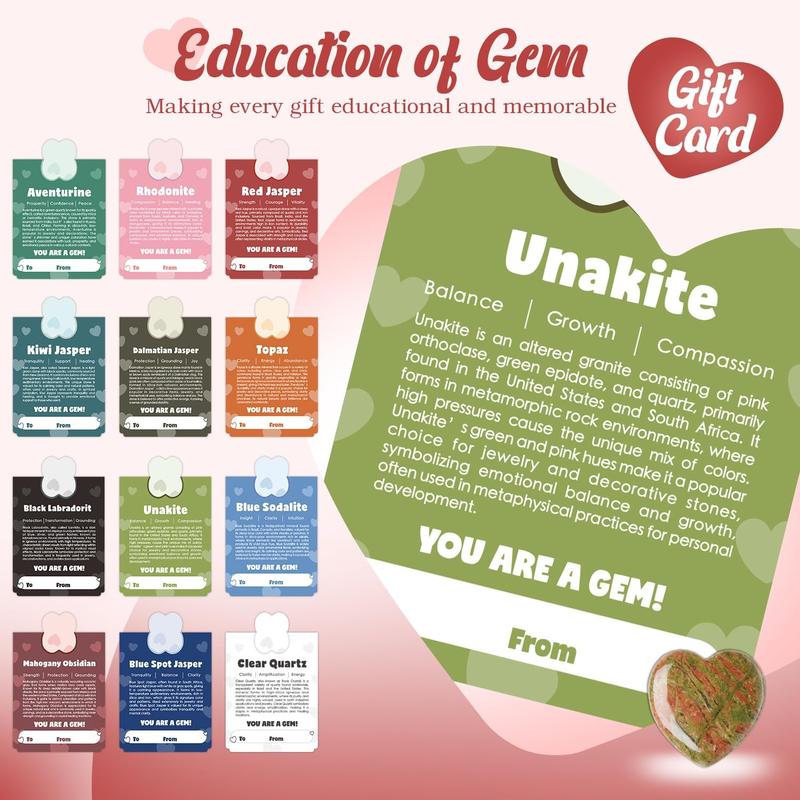 💘Valentine's Day Gem Gifts for Kids & Adults🎁 24-Pack Prefilled Cards with Heart-Shaped Gemstones