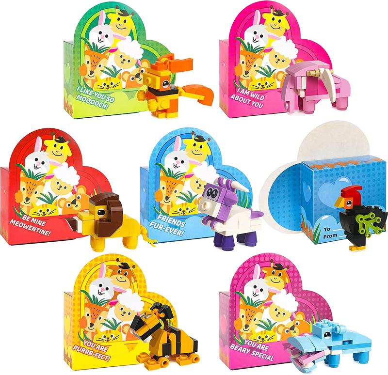 ✨LAST DAY ONLY 49% OFF🔥Animal Building Blocks Valentines Heart Boxes Filled for Kids Valentines Cards