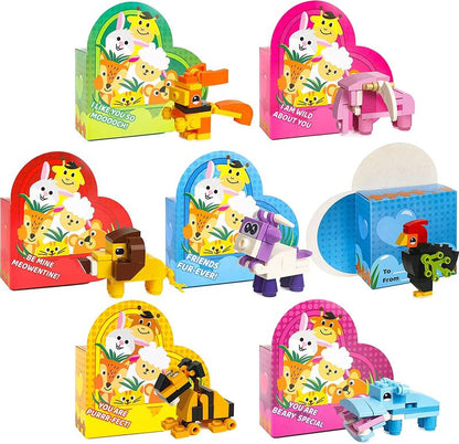 ✨LAST DAY ONLY 49% OFF🔥Animal Building Blocks Valentines Heart Boxes Filled for Kids Valentines Cards