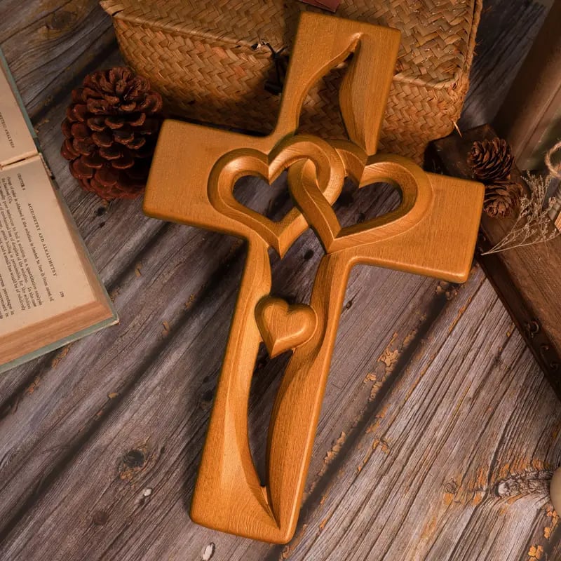 🔥Last Day Special Sale 60% OFF-❤️Intertwined Hearts Wooden Cross