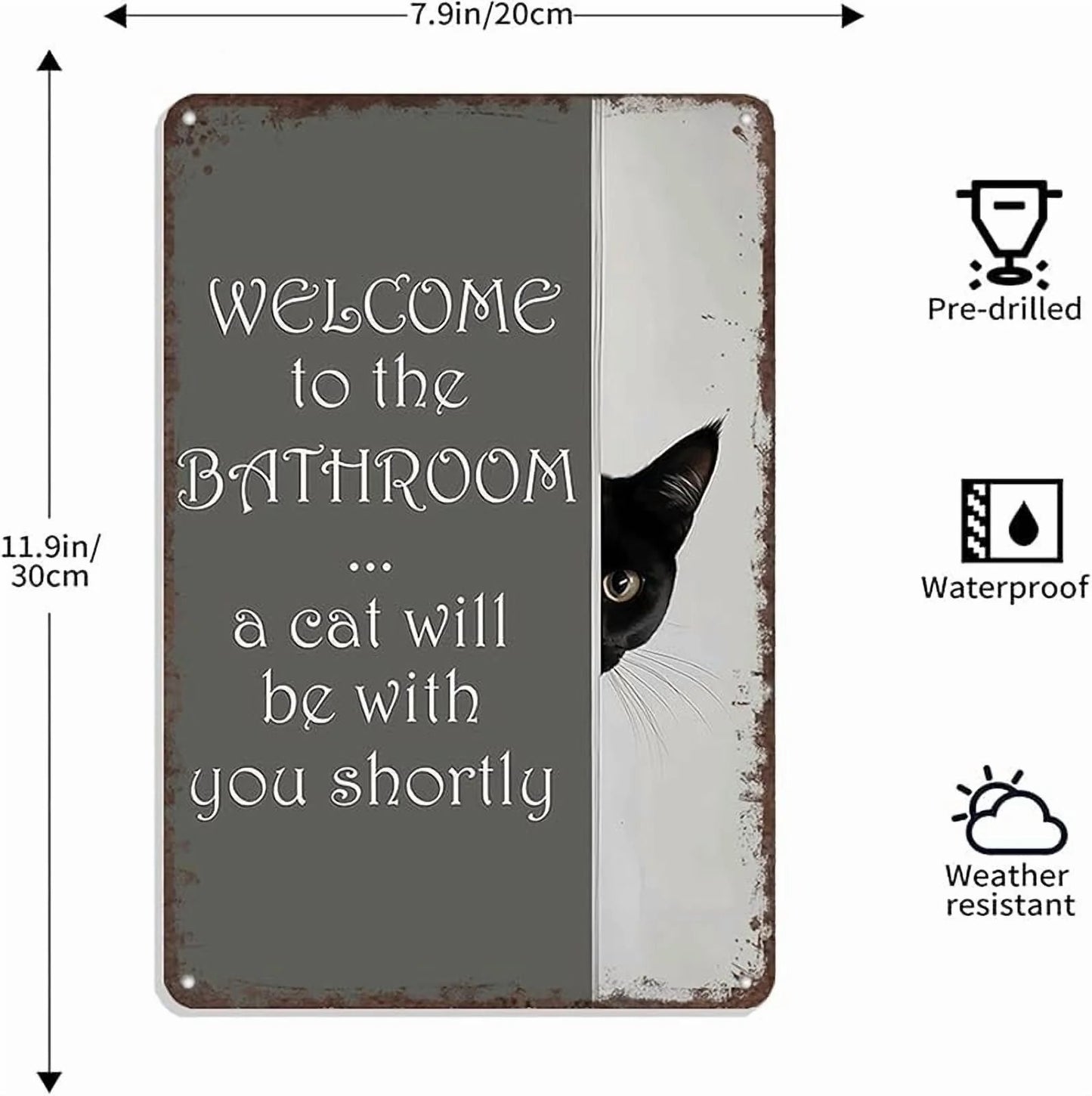 🔥Hot Sale 49% off🌟-🐱Funny Metal Tin Welcome Cat Sign For Bathroom