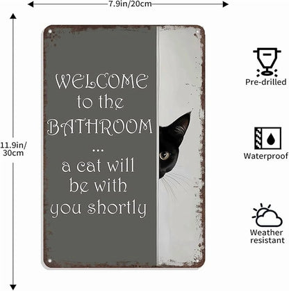 🔥Hot Sale 49% off🌟-🐱Funny Metal Tin Welcome Cat Sign For Bathroom