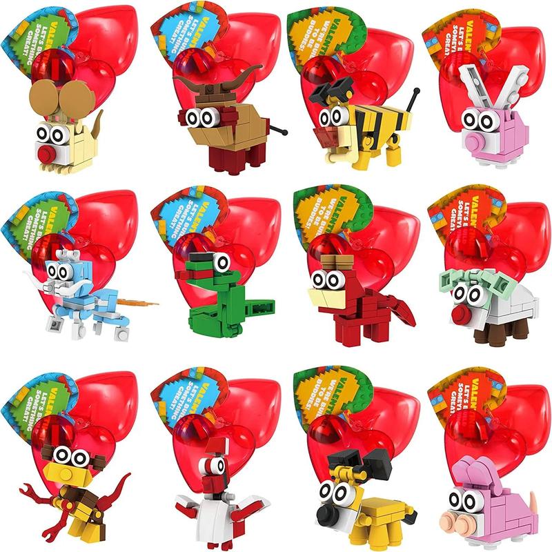 ✨LAST DAY ONLY 49% OFF🔥Animal Building Blocks Valentines Heart Boxes Filled for Kids Valentines Cards