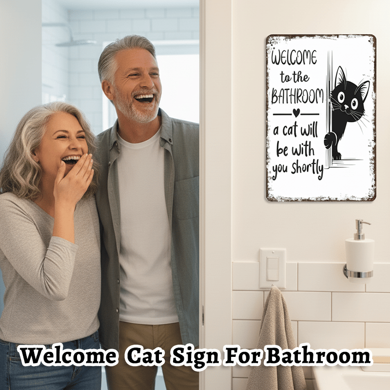 🔥Hot Sale 49% off🌟-🐱Funny Metal Tin Welcome Cat Sign For Bathroom