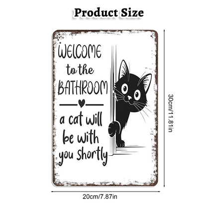 🔥Hot Sale 49% off🌟-🐱Funny Metal Tin Welcome Cat Sign For Bathroom