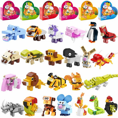 ✨LAST DAY ONLY 49% OFF🔥Animal Building Blocks Valentines Heart Boxes Filled for Kids Valentines Cards