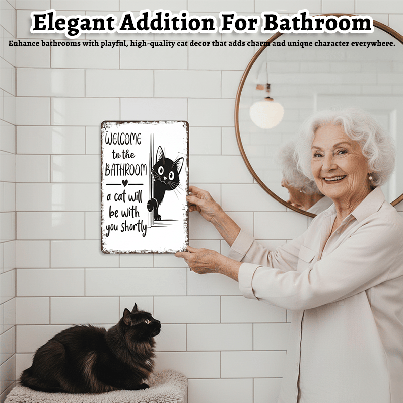 🔥Hot Sale 49% off🌟-🐱Funny Metal Tin Welcome Cat Sign For Bathroom