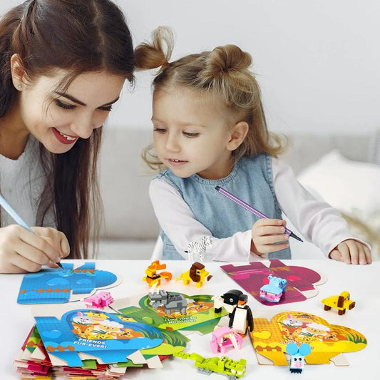 ✨LAST DAY ONLY 49% OFF🔥Animal Building Blocks Valentines Heart Boxes Filled for Kids Valentines Cards